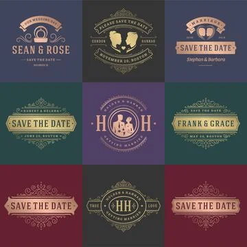 Wedding invitations save the date titles and labels vector elegant elements s イラスト素材
