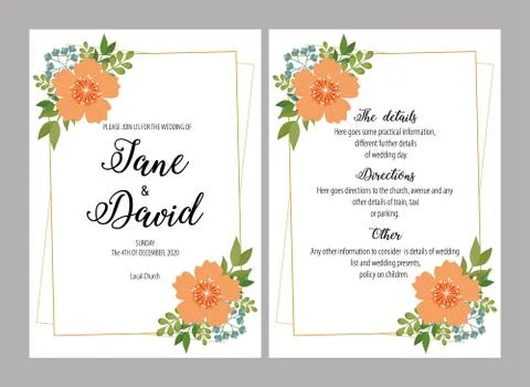 Wedding invitations set with flowers vector illustration. Design of cards, in Stock Illustration
