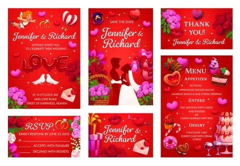 Wedding invitations template with romantic decor Ilustração Stock