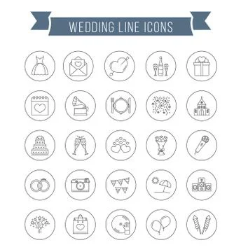 Wedding Line Icons Stock Illustration