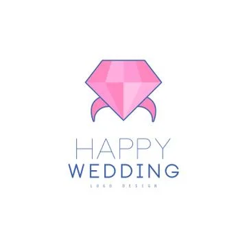 Wedding line logo design abstract ring with precious stone 스톡 일러스트