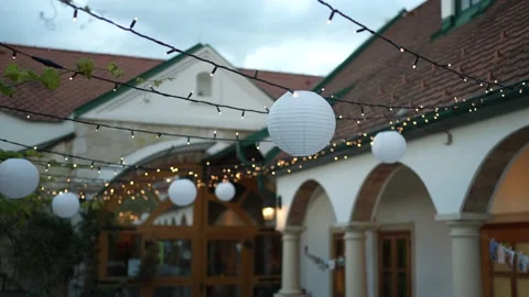 Wedding location with lights and decroation balls Stock Footage 171219340