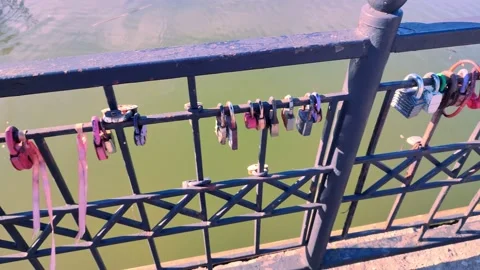 Wedding locks on the bridge Video stock 172849665