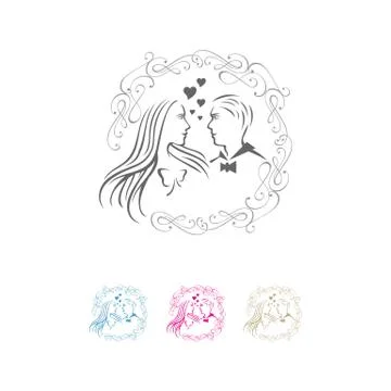 Wedding logo vector design shilhoutte of bride in love marriage icon design t Stock Illustration