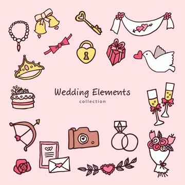 Wedding love collection elements doodles icons Stock Illustration