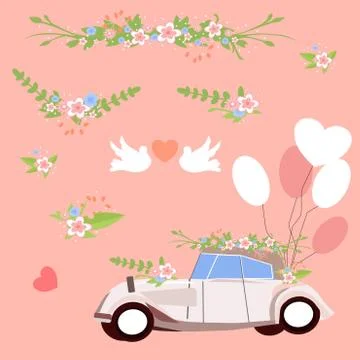 Wedding machine and flowers, the vector graphics Stock Illustration