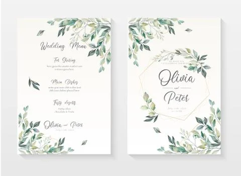 Wedding menu invitation document template Stock Illustration