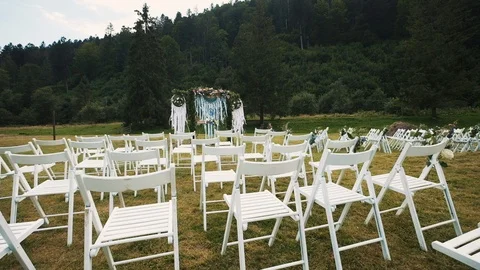Wedding In The Middle Of The Forest. Everything Is Ready For The Ceremony. Empty Video stock 108583422