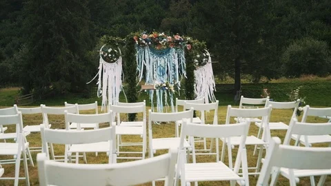 Wedding In The Middle Of The Forest. Everything Is Ready For The Ceremony. Empty Video stock 108583450