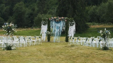 Wedding In The Middle Of The Forest. Everything Is Ready For The Ceremony. Empty Video stock 108583462