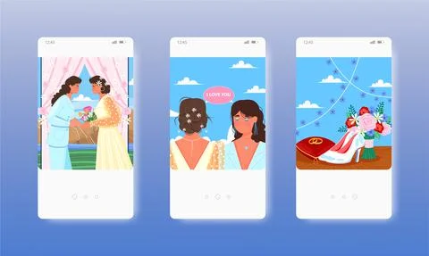Wedding. Mobile app screens, vector website banner template. UI, web site design Ilustración de archivo