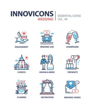 Wedding - modern vector line design icons set Stock Illustration