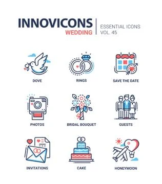 Wedding - modern vector line design icons set Stock Illustration