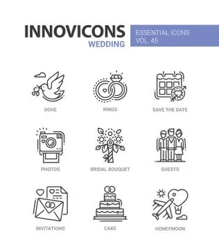 Wedding - modern vector line design icons set Stock Illustration