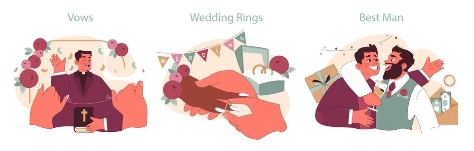 Wedding moments set. Flat vector illustration. Stockillustratie
