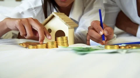 Wedding money saving finance solution planning wealth family. Hands of couple lo 動画素材 124739719