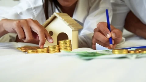 Wedding money saving finance solution planning wealth family. Hands of couple lo 動画素材 124739749