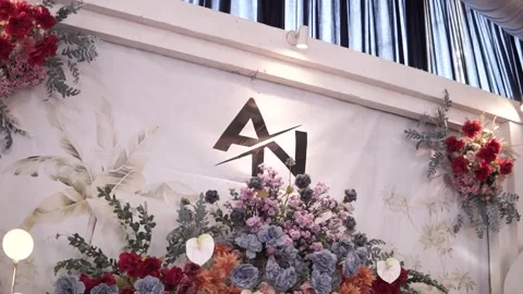 Wedding Monogram Backdrop – Elegant Floral &amp; Logo Design Stock Footage 310640918