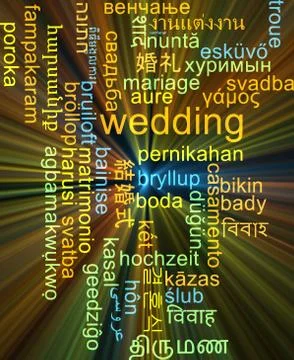 Wedding multilanguage wordcloud background concept glowing Stock Illustration