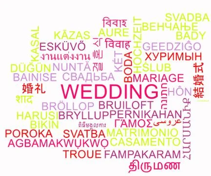 Wedding multilanguage wordcloud background concept Stock Illustration