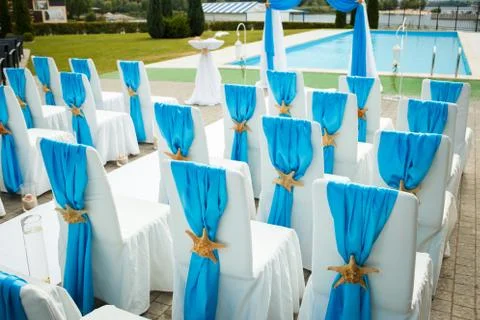 Wedding in a nautical style with the blue notes Stock Photos