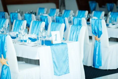 Wedding in a nautical style with the blue notes Stock Photos