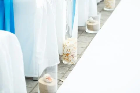 Wedding in a nautical style with the blue notes Stock Photos