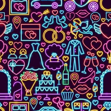 Wedding Neon Seamless Pattern 스톡 일러스트