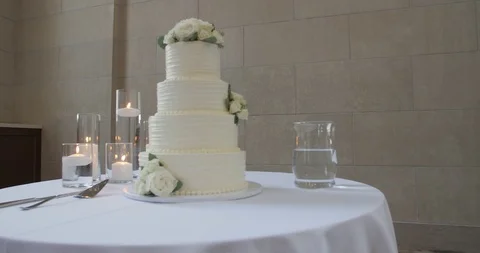 Wedding, nice multi level white cake Stock Footage 117338114