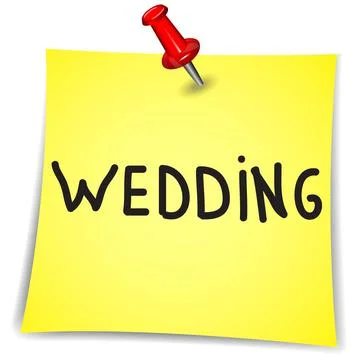 Wedding on a Note Paper with pin on white Illustrazione stock
