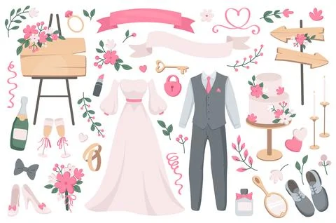 Wedding Objects Set Ilustração Stock