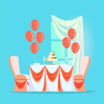 Wedding or Banquet Table with Cake and Champagne Stock Illustration