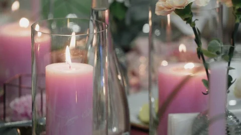Wedding or festive table setting candles Video stock 127605079