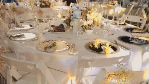 Wedding organization. Dinner at the wedding reception. Stock Footage 219610493