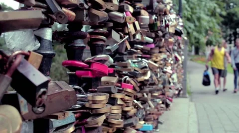 Wedding padlock bridge 2 Stock Footage 66112831