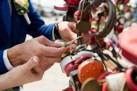 Wedding padlock close up Stock Photos