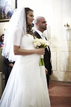 Wedding pair in chapel Stock Photos