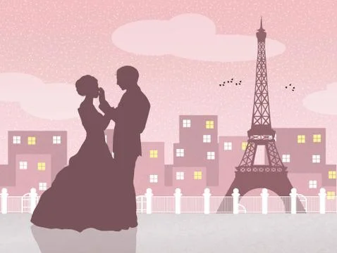 Wedding in Paris Stock Illustration