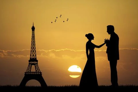 Wedding in Paris Stock Illustration