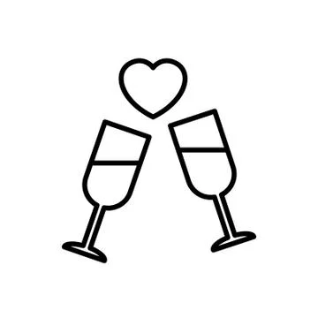 Wedding party drink icon. glass with love graphic illustration. simple clean Stock Illustration