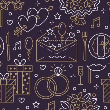 Wedding party seamless pattern, flat line illustration. Vector icons event Illustrazione stock