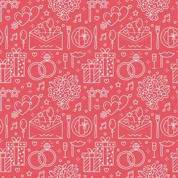 Wedding party seamless pattern, flat line illustration. Vector icons of event Stock Illustration