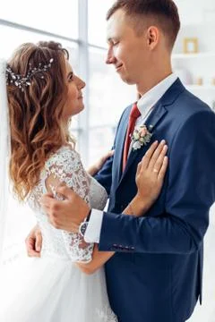 Wedding photo session in the studio the bride and groom Stock Photos