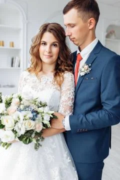 Wedding photo session in the studio the bride and groom Stock Photos