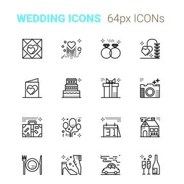 Wedding pixel perfect icons Stock Illustration