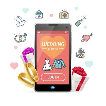 Wedding Planner Concept Mobile Phone App. Vector Stockillustratie