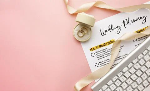 Wedding planner keyboard top view. High quality and resolution beautiful photo Stock Photos
