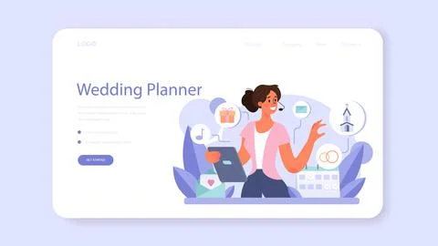 Wedding planner web banner or landing page. Professional organizer Stock Illustration