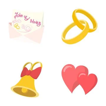 Wedding planning elements including rings, hearts and invitation 스톡 일러스트