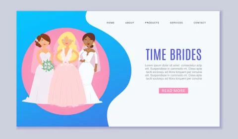 Wedding planning vector website template illustration. Wedding services, dresses Stock Illustration